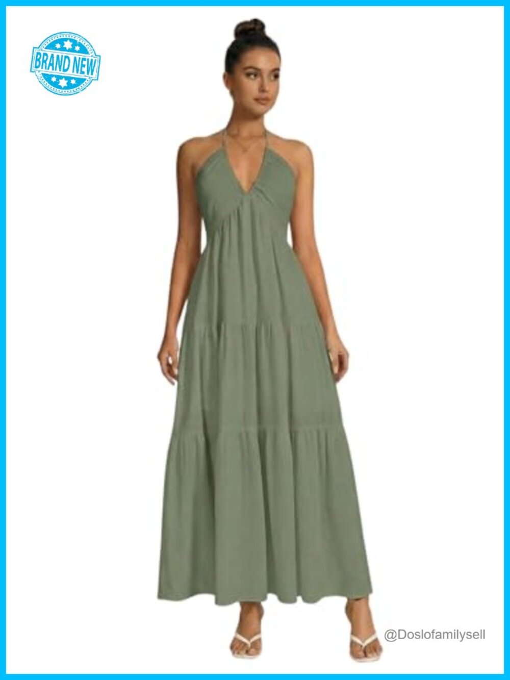 Women's Halter Maxi Dress Backless Sleeveless V-Neck Formal Wedding Guest